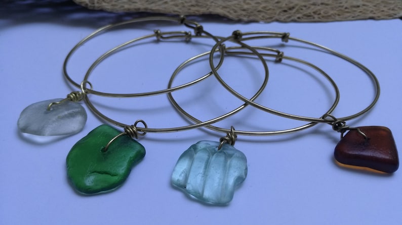 charm bracelet for women Seaglass brass adjustable handmade bracelet artisan recycled hechoenmano