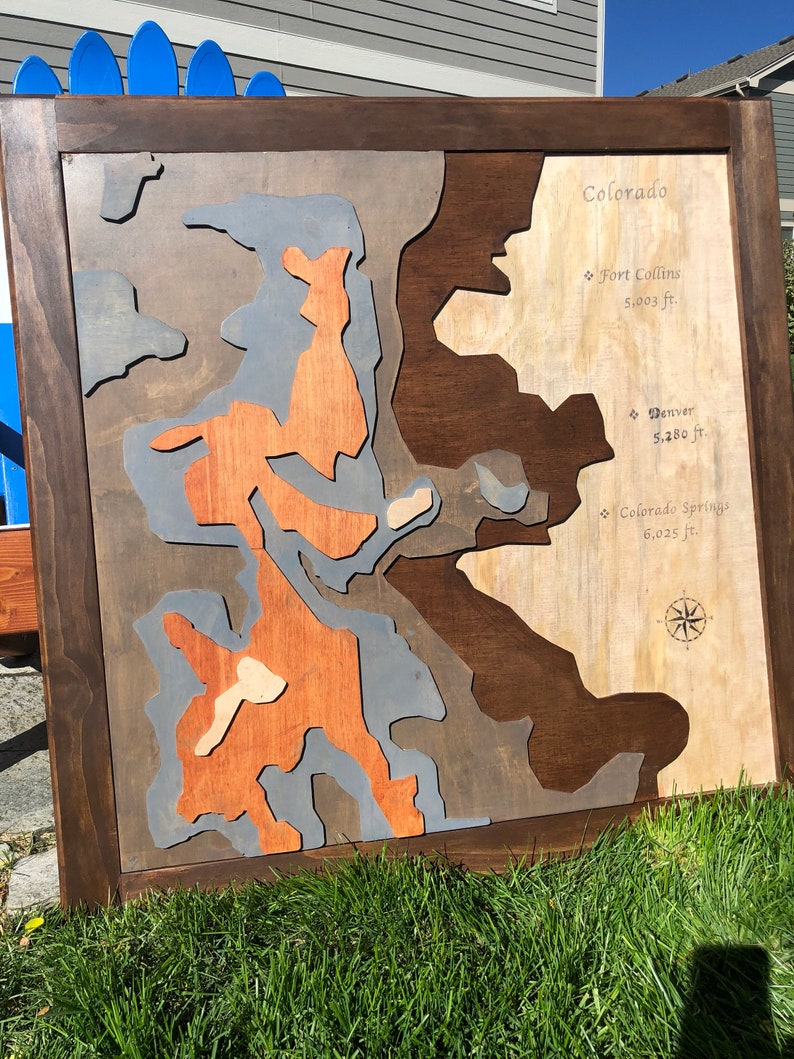 3D Wooden Topographic Map Colorado | Etsy