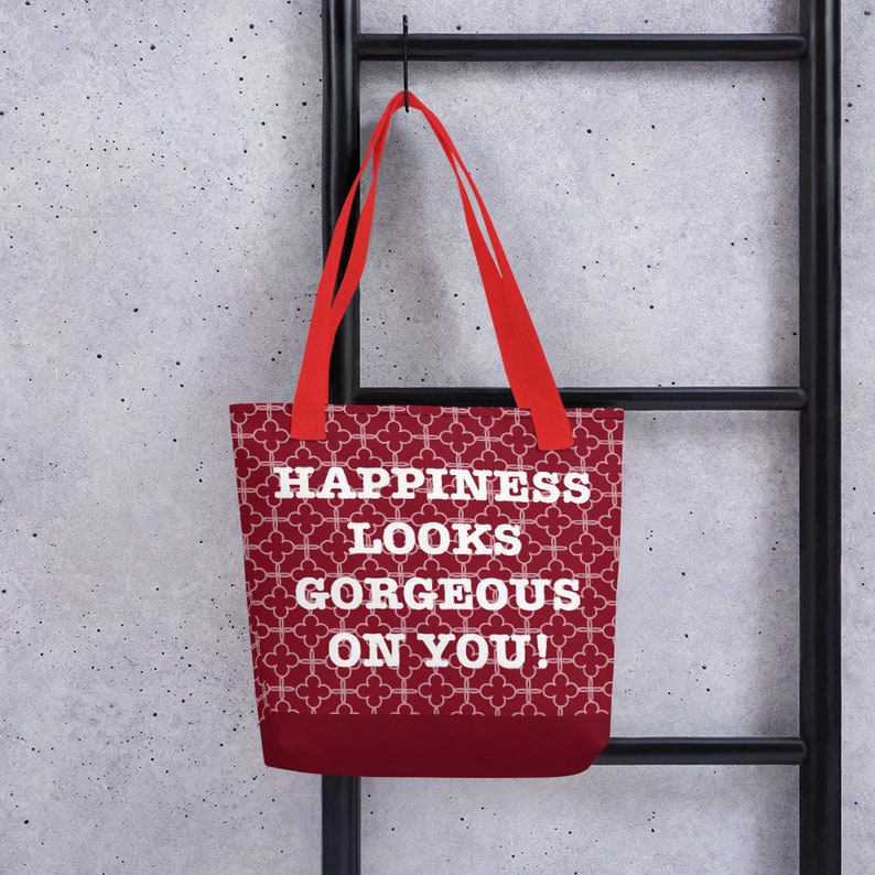 vegan tote vegan bag Happiness looks gorgeous on you Tote bag Red tote bag
