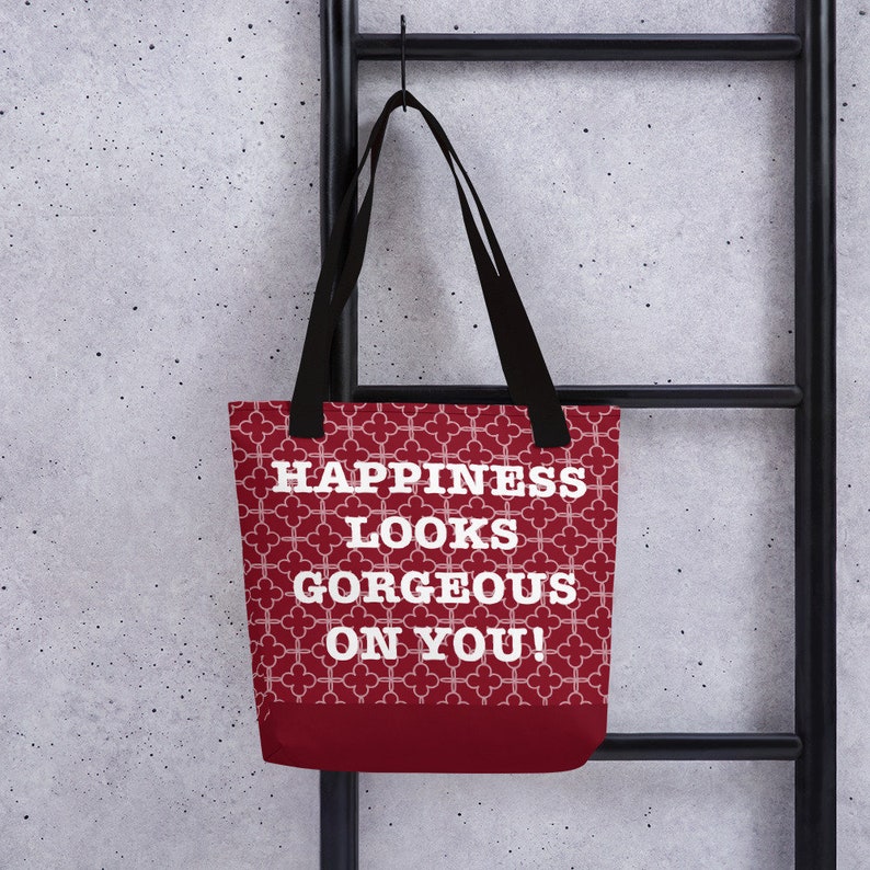 vegan tote vegan bag Happiness looks gorgeous on you Tote bag Red tote bag