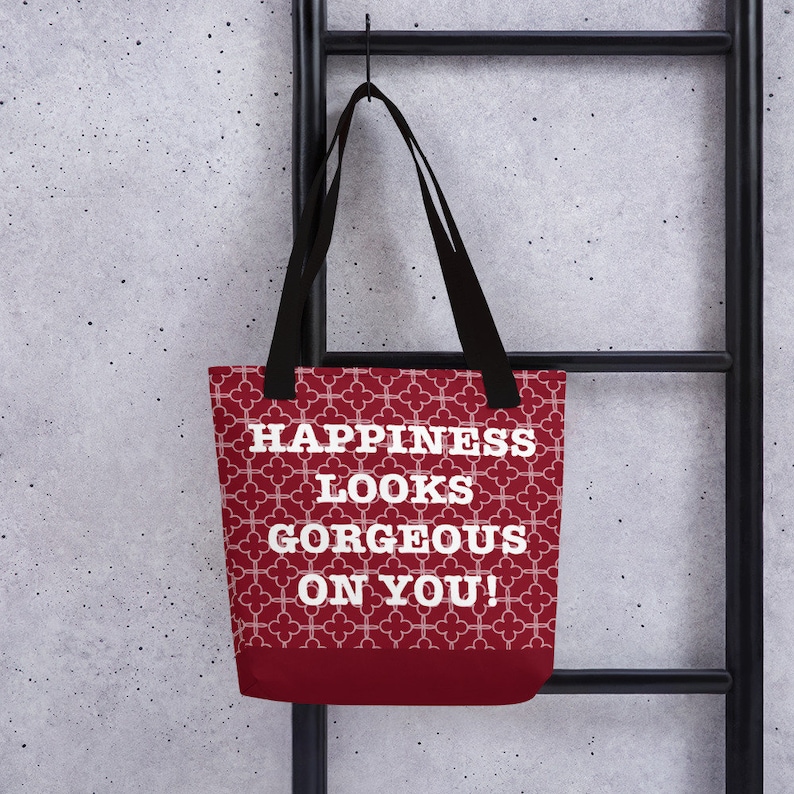 vegan tote vegan bag Happiness looks gorgeous on you Tote bag Red tote bag