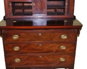 A Federal New England mahogany tambour secretary chest
