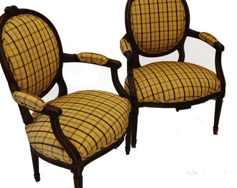 Pair of French Louis XVI Style Walnut Armchair