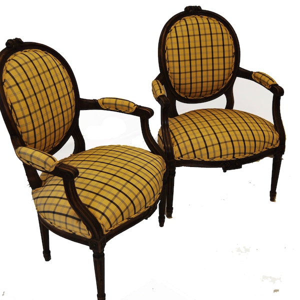 Pair of French Louis XVI Style Walnut Armchair