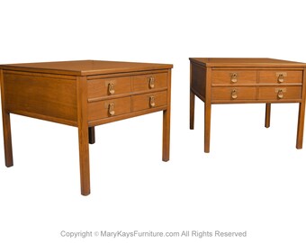 Mid Century Hollywood Regency Campaign Style End Tables pair