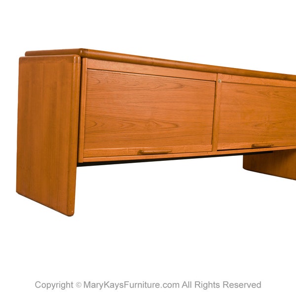 Mid-Century Teak File Cabinet Credenza Tambour Doors