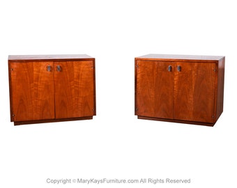 Pair Mid Century Walnut Nightstands Cabinets Attributed to Jack Cartwright