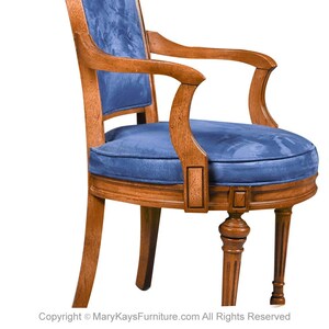 Six French Louis XVI High Back Blue Velvet Walnut Dining Chairs image 8