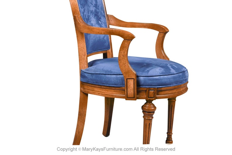 Six French Louis XVI High Back Blue Velvet Walnut Dining Chairs image 8