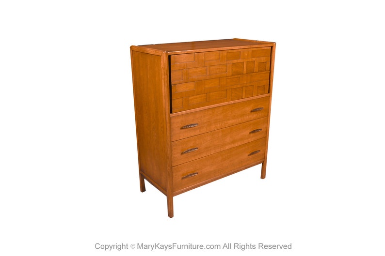 Mid-Century Walnut Weave Pattern Tall Dresser image 6