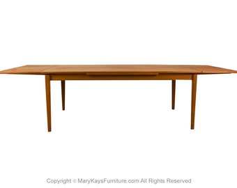 Teak Danish Large Rectangular Draw Leaf Expandable Dining Table