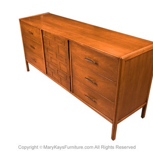 Mid-Century Walnut Weave Pattern Long Dresser image 2