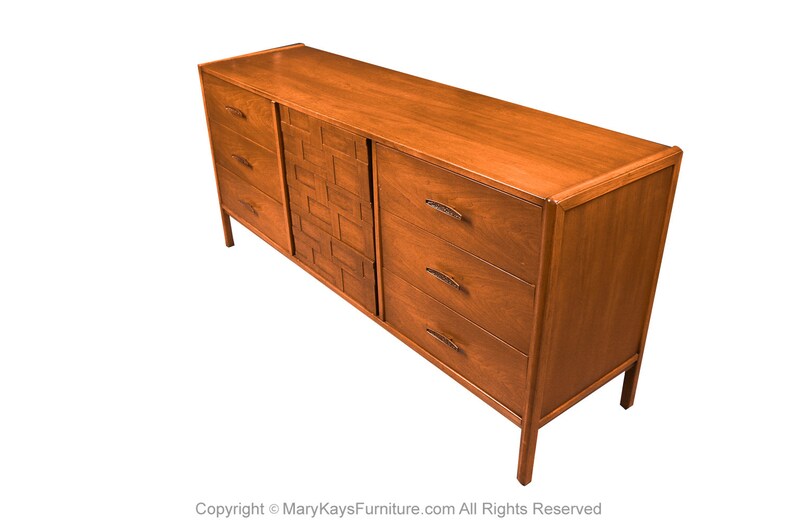 Mid-Century Walnut Weave Pattern Long Dresser image 2