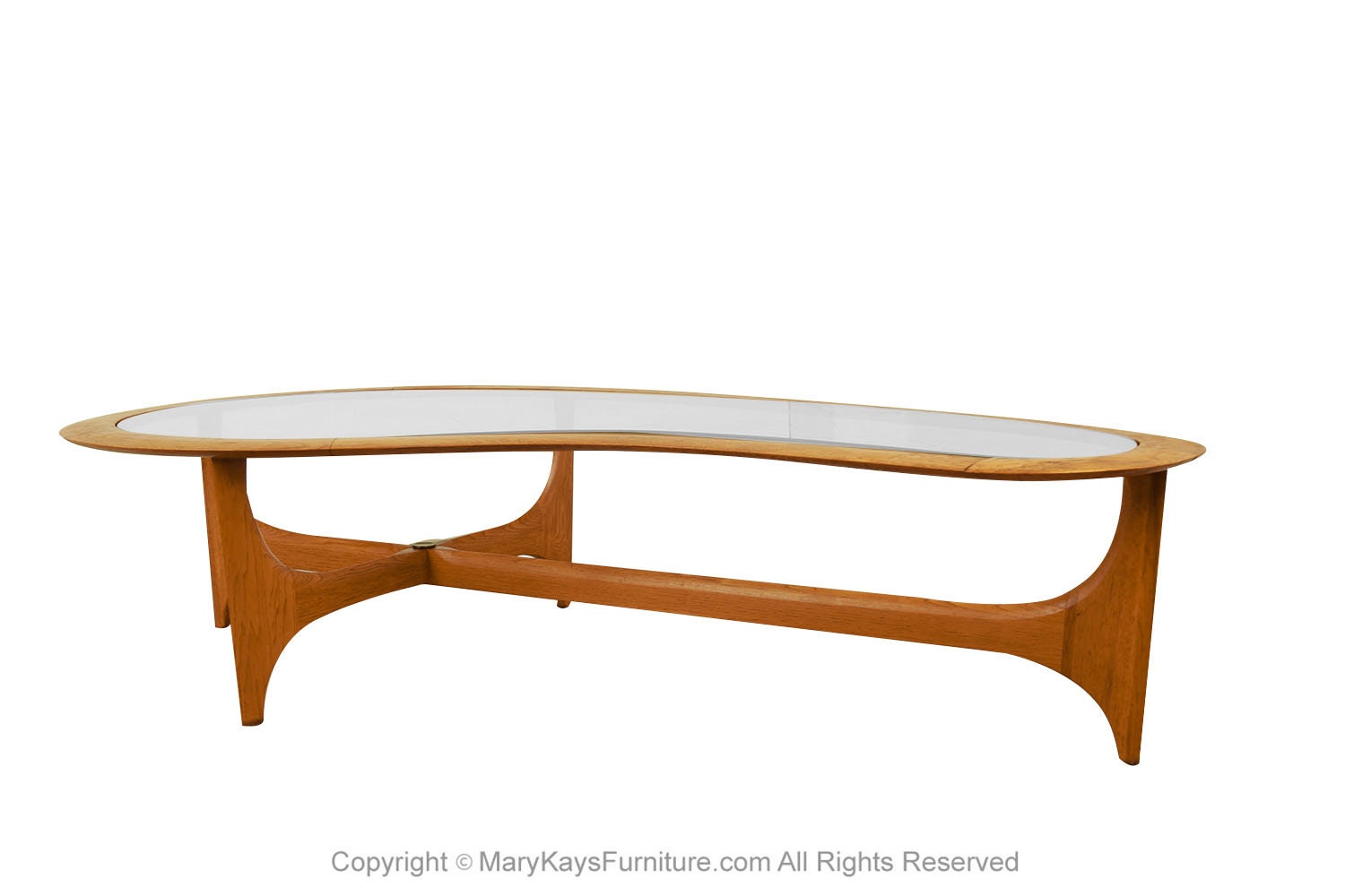 Midcentury Walnut Glass Kidney Shaped Large Coffee Table Adrian