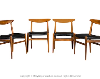 Mid Century Danish Hans Wegner W2 Teak Chairs Four