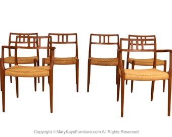 Mid Century Niels Moller Teak Dining Chairs 2 Arm 4 Side #64 #79