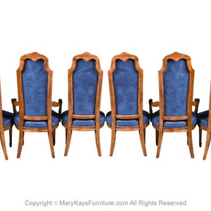 Six French Louis XVI High Back Blue Velvet Walnut Dining Chairs image 5