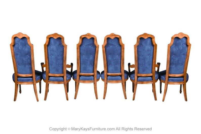 Six French Louis XVI High Back Blue Velvet Walnut Dining Chairs image 5