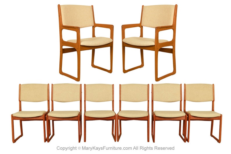 8 Mid-Century Modern Sculpted Teak Chairs Benny Linden image 1