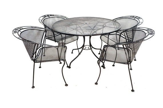 Mid Century Wrought Iron Patio Set In The Style Of Russell Etsy