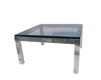 Mid Century Modern Chrome & Glass Coffee Table Milo Baughman Style