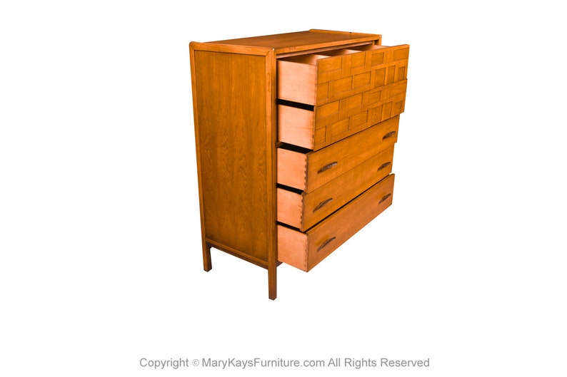 Mid-Century Walnut Weave Pattern Tall Dresser image 4