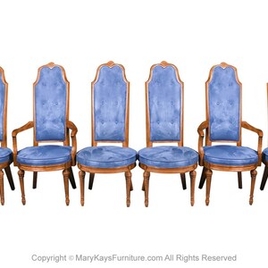 Six French Louis XVI High Back Blue Velvet Walnut Dining Chairs image 3