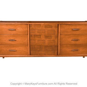Mid-Century Walnut Weave Pattern Long Dresser image 1