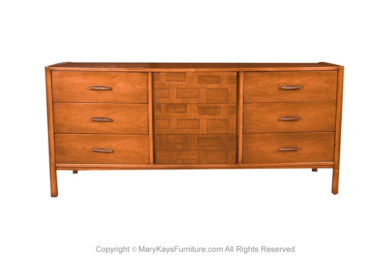 Mid-Century Walnut Weave Pattern Long Dresser image 1