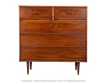 Mid-Century Highboy Tall Walnut Dresser by Dixie Furniture
