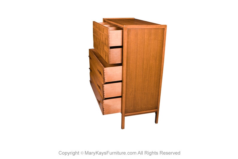 Mid-Century Walnut Weave Pattern Tall Dresser image 2