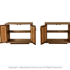 Pair Mid-Century Walnut Chrome Lane Cabinets Nightstands image 3