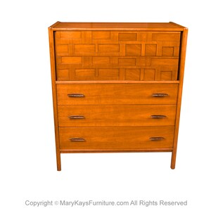 Mid-Century Walnut Weave Pattern Tall Dresser image 8