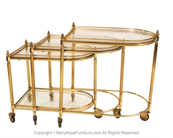 Neoclassical Hollywood Regency Brass Glass Nesting Tables