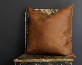 Tan leather cushion | Etsy Tan Suede Pillow Brown Leather