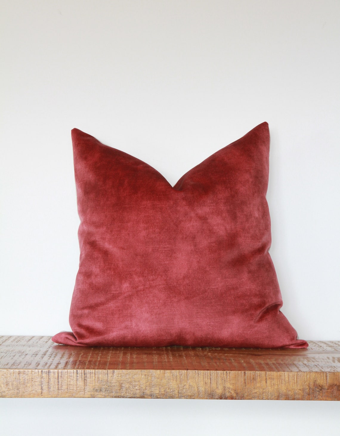 Soft Maroon Velvet & Natural Linen Pillow Cover Red cushion Etsy