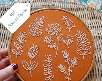 Scattered Wildflowers Hand Embroidery Pattern and Tutorial, Instant Download PDF, Embroidery Hoop Art Pattern
