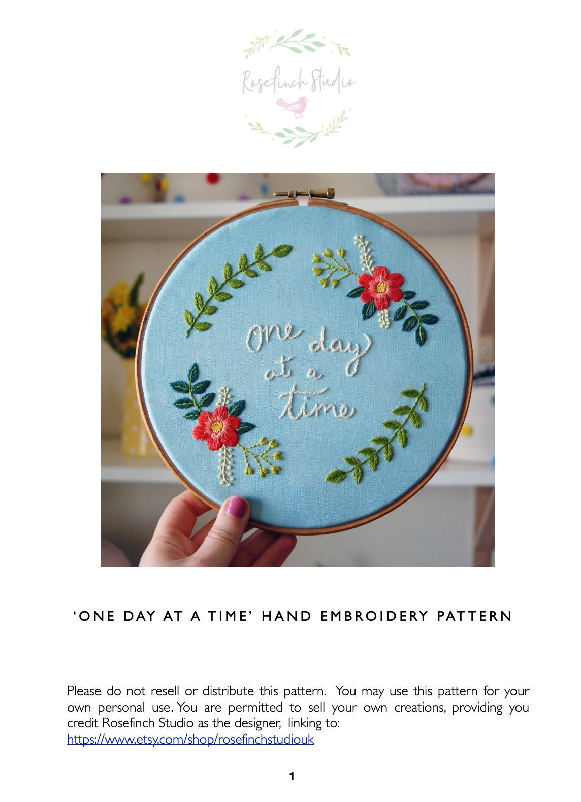 My Latest 'One Day at a Time' Hand Embroidery Pattern