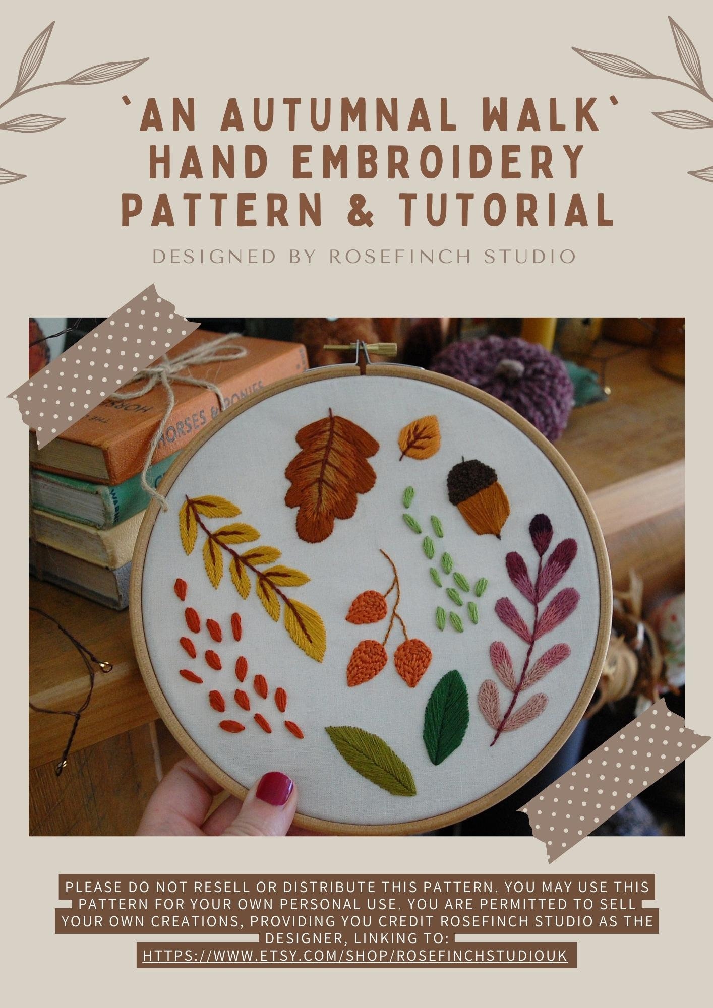 Autumn Leaves Hand Embroidery Pattern & Tutorial / Digital PDF Instant ...