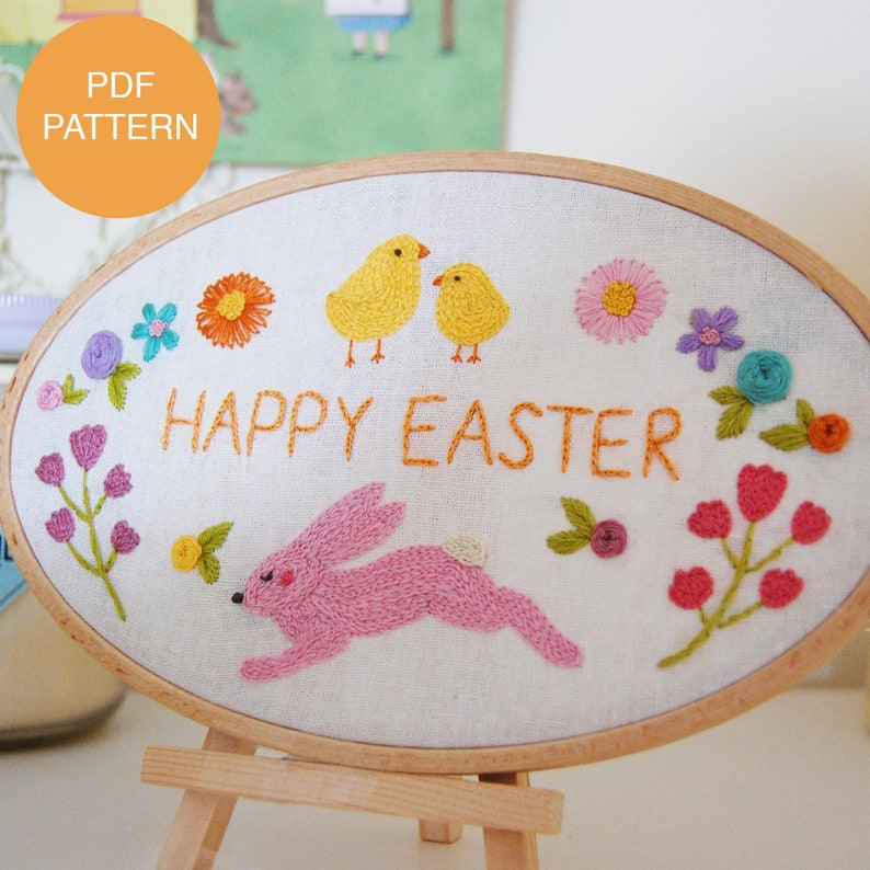 Happy Easter Hand Embroidery Pattern & Tutorial / Digital PDF Instant ...