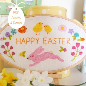 Happy Easter Hand Embroidery Pattern & Tutorial / Digital PDF Instant Download / Embroidered Lettering Typography