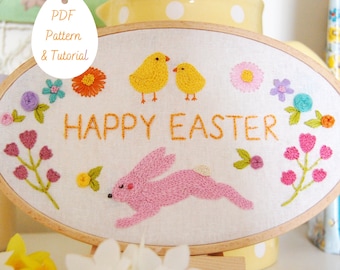 Happy Easter Hand Embroidery Pattern & Tutorial / Digital PDF Instant Download / Embroidered Lettering Typography