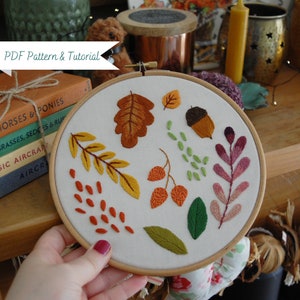 Autumn Leaves Hand Embroidery Pattern & Tutorial / Digital PDF Instant Download / Fall