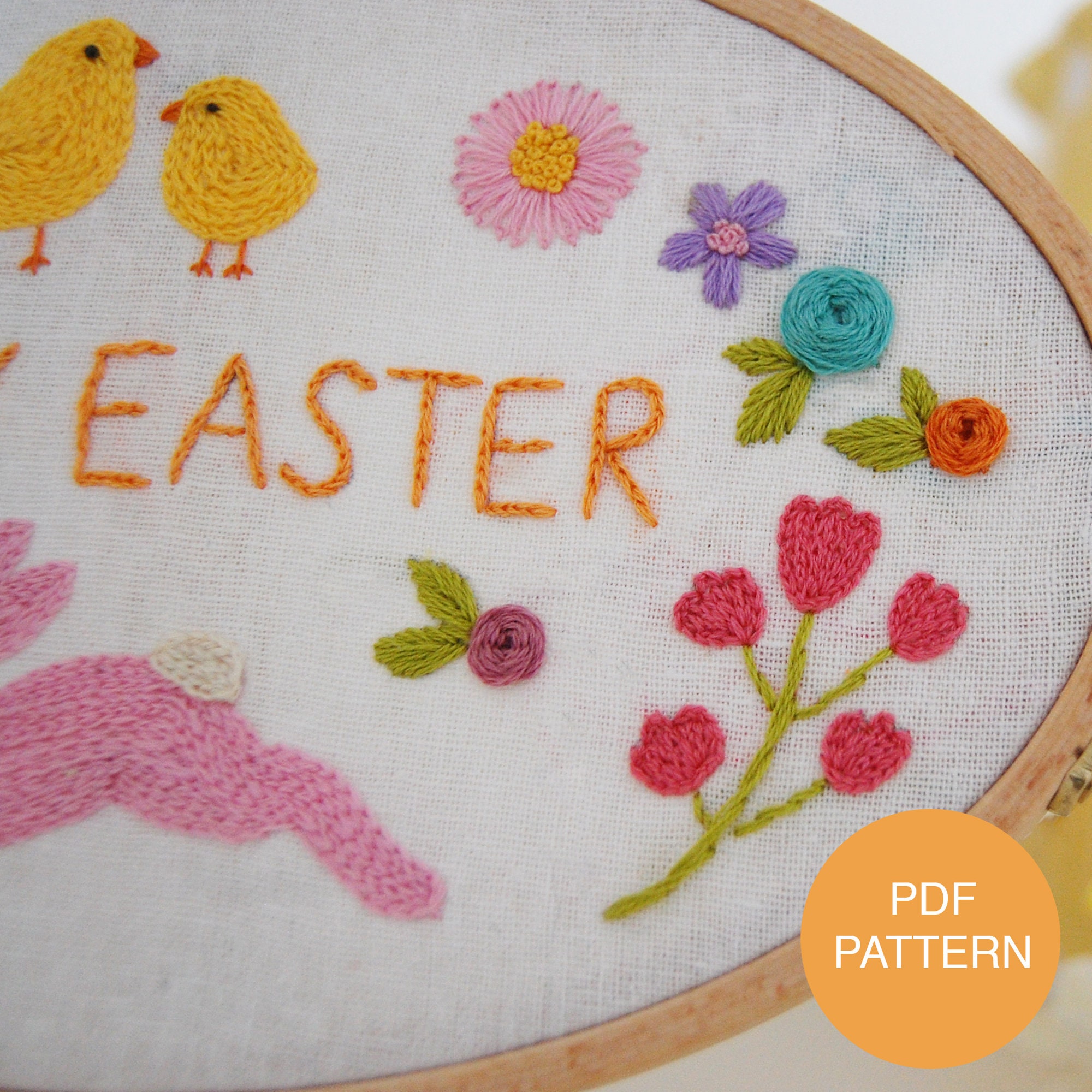 Happy Easter Hand Embroidery Pattern & Tutorial / Digital PDF Instant ...