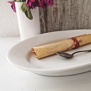ancient, heavy serving plate, cake plate, meat plate, ceramic, oval plate - Cottage chic