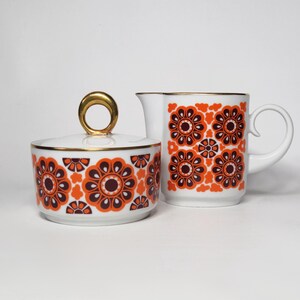 Vintage Freiberger Porzellan  Milchkännchen & Zuckerdose  Diamant | 70er Jahre Orange Braun | Retro | Ostralgie Sammeln | Dopamine Decor
