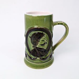 Ceramic beer mug - tankard from the 1960s - green - collector&#39;s mug