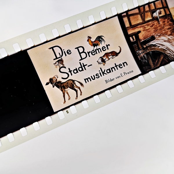 Rollfilm "Die Bremer Stadtmusikanten"  Grimms Märchen / Kinderfilm / Farbfilm für Projekter / mit Geschichte zum Vorlesen