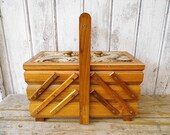 Vintage sewing box wooden jewelry box shabby