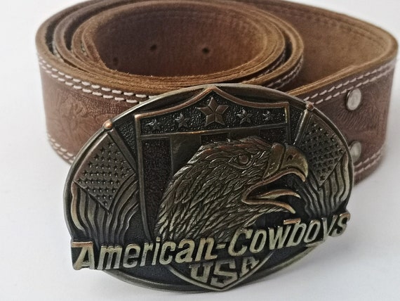 Vintage American Belt Handmade American Flag Leather Belt with Horseshoe Buckle  main image 4